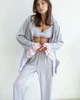 Пижамный костюм-тройка "Volan" (бра+рубашка+штаны) Серый L-XL - изображение 4