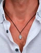 Срібне чоловіче кольє Family Tree Jewelry Line на чорному шнурку з підвіскою амулет Хамса - зображення 1