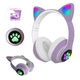 Беспроводные наушники с ушками с микрофоном Cat Ear светящиеся ушки и лапки кошки Bluetooth складные, Фиолетовые - изображение 8