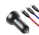 Автомобільний зарядний пристрій BASEUS TZCCBX-0G 2USB, кабель Lightning/Micro/Type-C 24W, 4.8A + вольтметр - зображення 2