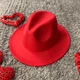 Шляпа Федора унисекс с устойчивыми полями FeltHat красная - изображение 1