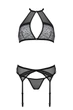 Комплект білизни Passion SATARA SET L/XL black, топ, пояс для панчіх, стрінги - зображення 3