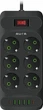 Сетевой фильтр-удлинитель Aura Energy на 6 розеток, 4 USB-A + 2 USB-C (PD) 2 м Black (AUEMFP64PD2MB) - изображение 3