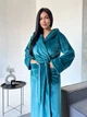 Теплый махровый женский халат на запах с капюшоном норма и большого размера 52-54 Морская волна - изображение 2
