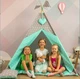 Велика Палатка-Вігвам WIGWAMHOME "Зірочки" 150х150х200см сіро-мʼятна - зображення 1