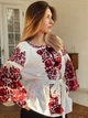 Элегантная женская вышитая блуза цветочная "Романтика" вышиванка на молочной костюмной ткани с бордовой вышивкой 12402-48 (L) - изображение 4