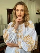 Праздничная вышитая блуза с колосками золото "Жаннет" на белом качественном домотканом полотне 12406-48 (L) - изображение 1