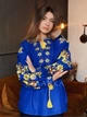 Патріотична жіноча вишиванка синя "Стефанія" блуза квіткова на тканині льон-бавовна 12404-50 (XL) - зображення 1