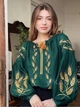 Элегантная женская вышиванка зеленая в стиле бохо "Уляна" на льняной ткани с золотыми колосками 12408-44 (M) - изображение 1