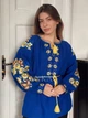 Патріотична жіноча вишиванка синя "Стефанія" блуза квіткова на тканині льон-бавовна 12404-50 (XL) - зображення 4