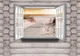 Флизелиновые фотообои с рисунком под дерево 254x184 см 3D Песочный пляж за окном (2221V4)+клей - изображение 1