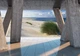 Флизелиновые фотообои в интерьере Природа Ландшафт 254x184 см Песчаный пляж за 3D бетонными колоннами (3653V4)+клей - изображение 1