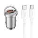 Автомобільний зарядний Hoco NZ10 (USB/Type-C/PD45W) + кабель Type-C to Type-C Сріблястий - зображення 1