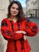 Червона жіноча вишита блуза з рішельє "Роксана" лляна вишиванка квіткова з решетилівкою і чорною вишивкою 12505-50 (XL) - зображення 1