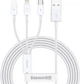 Кабель синхронізації зарядки 3 в 1 Baseus Data Cable USB для Micro+Lightning+Type-C 3 in 1 M+L+C 3.5A 1.5 м для пристроїв iOS Android (iPhone/Samsung/Xiaomi/Huawei/Meizu) White - зображення 1