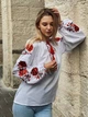 Вишукана жіноча вишиванка біла з червоними ружами "Ханна" квіткова блуза з трояндами на домотканому полотні 12394-44 (М) - зображення 6
