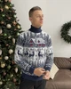Мужской новогодний свитер с оленями "House" Тёмно-синий, под шею, размер M - изображение 3