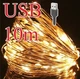 Гирлянда USB 10м, Желтая из медной и серебряной проволоки от повербанка, адаптера, ноутбука, компьютера 5V - изображение 1