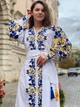 Украинское льняное вышитое платье цветочное "Кристина" патриотическое платье белое с желто-голубой вышивкой 12517-48 (L) - изображение 2
