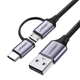 Кабель зарядный Ugreen Micro USB 2.4A + Type-C 3A с алюминиевым корпусом 1М Black (YM0198) - изображение 1