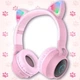 Беспроводные наушники Hoco с ушками Cat Ear с LED RGB подсветкой ушки кошки Bluetooth блютуз складные, Розовые - изображение 1