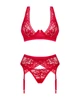 Еротичний комплект з поясом під чулки Obsessive Lacelove XS/S червоний - зображення 3