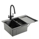 Кухонна мийка GAPPO GS7850-6L 780x500 мм, поверхня PVD чорна з кошиком і крилом, права - зображення 2