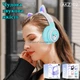 Детские беспроводные светящиеся Bluetooth 5.0 LED наушники с ушками Гарнитура встроенный микрофон CAT AKZ 02 Mp3 MicroSD Цветная подсветка Складные Голубые - изображение 5