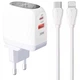 Зарядне мережеве LDNIO A2522C USB/ Type-C QC PD 30W адаптер з дисплеєм + кабель Type-C to Lightning для iOS пристроїв iPhone/iPad/iPod Білий - изображение 1