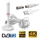 Антенна телевизионная DVB-T2 HDTV 4K Ultra HD комнатная, активная с усилителем 30 dBi, кабель 5 метров, белая - изображение 1