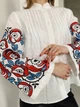 Авторская женская вышиванка белая "Касандра" офисная вышитая блуза цветочная на 100% льне 12527-48 (L) - изображение 2
