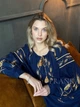 Українська вишиванка жіноча з колосками "Уляна" синя блуза на льняній тканині 12407-48 (L) - зображення 4