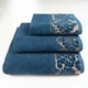 Комплект махровых полотенец 3шт 40x70см, 50x90см, 70x140см Damask Премиум качества Жаккардовое с велюром (Темно-Синий) - изображение 1