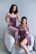 Пижама женская четверка халат майка шорты брюки Tina Collection XL пудра - изображение 2