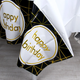 Скатертина Святкова Фольгована З Написом Happy Birthday Золоті Смужки 137x183см | Чорний - зображення 3