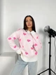 Светр вовняний теплий жіночий Oversize 42/46 Пудровий - зображення 3
