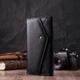 Кожаный женский горизонтальный кошелек на кнопке для карт ST Leather Черный (bg225fash46) - изображение 8