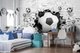 Флизелиновые три де фото обои черно-белые детские 254х184 см 3д Футбольные мячи сквозь кирпичную стену (3383V4)+клей - изображение 4