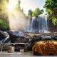 3д флизелиновые фотообои лес 254x184 см Природа Пейзаж Большие камни и водопад (14618V4)+клей - изображение 4