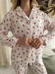 Женская муслиновая пижама Веточки с красным COSY брюки+рубашка S белая M230P - изображение 4