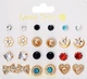 Бижутерные серьги 2061 набор 12 пар золотые гвоздики Fashion earrings gold - изображение 2