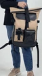 Жіночий рюкзак ролтоп для ноутбука Rolltop для подорожей бежевого кольору з екошкіри - зображення 1