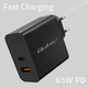 Мережевий зарядний пристрій Qoltec Super Quick PD Charger USB-C USB-A 65W 5-20V 1.5-3.25A Black - зображення 4