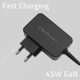 Мережевий зарядний пристрій Qoltec GaN Power Pro Charger USB-C 45W 5-20V 2.25-3A Black - зображення 3