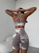 Спортивный женский костюм Marble с эффектом Push Up (топ + шорты) Бесшовный Мраморный M-L Капучино (XR02000TL+XR02000HL) - изображение 2