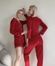 Пижама женская плюшевая тройка рубашка штаны шорты XL красный - изображение 2