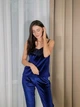 Пижама женская четверка халат майка шорты брюки Tina Collection XL темно-синий - изображение 6