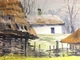 Картина акварель краєвид пейзаж весна село українська хата сарай тин 23,5х17,5 см відомий художник ручна робота Alleya-kartin - зображення 1