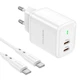 Адаптер сетевой BOROFONE Type-C to Type-C cable Reacher dual Port charger set BN9 |2Type-C, 35W/3A, PD/QC| белый - изображение 3