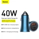 Адаптер автомобильный BASEUS Golden Contactor Pro Dual Quick Charger Car Charger |1USB/1Type-C, 5A/40W, QC/PD| (CCJD-0G) серый - изображение 6